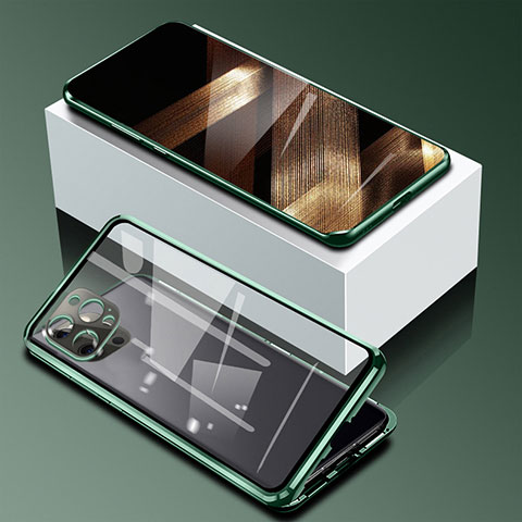 Apple iPhone 14 Pro用ケース 高級感 手触り良い アルミメタル 製の金属製 360度 フルカバーバンパー 鏡面 カバー アップル グリーン