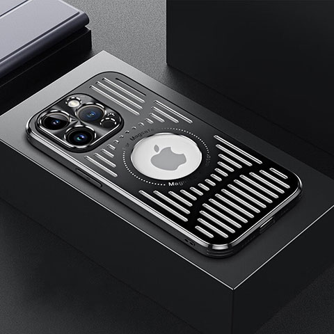 Apple iPhone 14 Pro用ケース 高級感 手触り良い アルミメタル 製の金属製 兼シリコン カバー Mag-Safe 磁気 Magnetic TX1 アップル ブラック