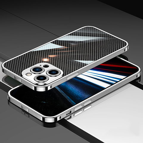 Apple iPhone 14 Pro用ケース 高級感 手触り良い アルミメタル 製の金属製 バンパー カバー JL1 アップル シルバー