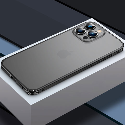 Apple iPhone 14 Pro用ケース 高級感 手触り良い メタル兼プラスチック バンパー QC3 アップル ブラック