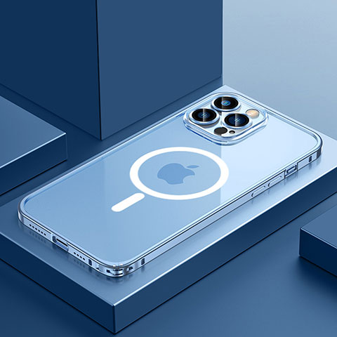 Apple iPhone 14 Pro用ケース 高級感 手触り良い メタル兼プラスチック バンパー Mag-Safe 磁気 Magnetic QC3 アップル ネイビー