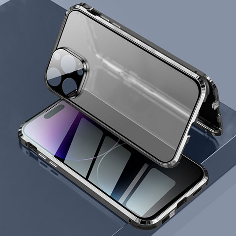 Apple iPhone 14 Pro用ケース 高級感 手触り良い アルミメタル 製の金属製 360度 フルカバーバンパー 鏡面 カバー LK3 アップル ブラック