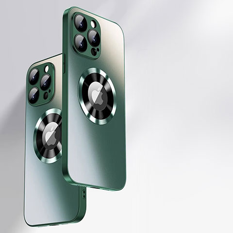 Apple iPhone 14 Pro用ハイブリットバンパーケース プラスチック 鏡面 カバー Mag-Safe 磁気 Magnetic アップル グリーン