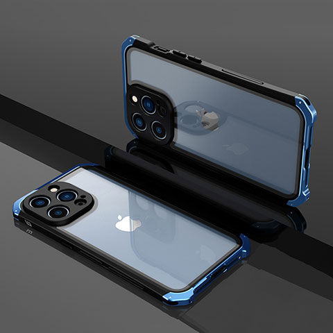 Apple iPhone 14 Pro用ケース 高級感 手触り良い メタル兼プラスチック バンパー SQ1 アップル ネイビー