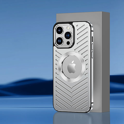 Apple iPhone 14 Pro用ケース 高級感 手触り良い アルミメタル 製の金属製 兼シリコン カバー Mag-Safe 磁気 Magnetic AC1 アップル シルバー