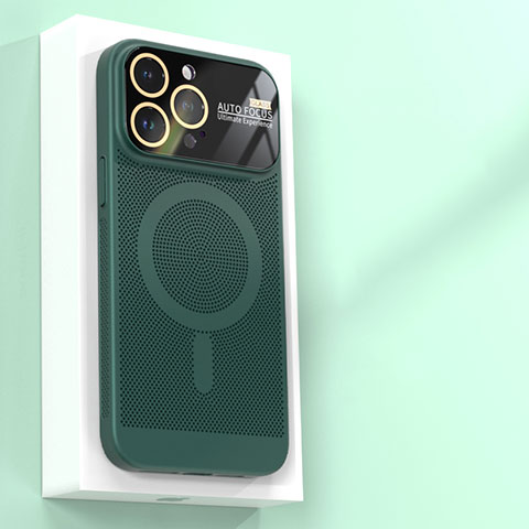 Apple iPhone 14 Pro用ハードケース プラスチック メッシュ デザイン カバー Mag-Safe 磁気 Magnetic JS1 アップル グリーン