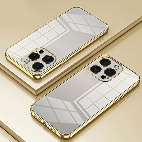 Apple iPhone 14 Pro用極薄ソフトケース シリコンケース 耐衝撃 全面保護 クリア透明 SY1 アップル ゴールド