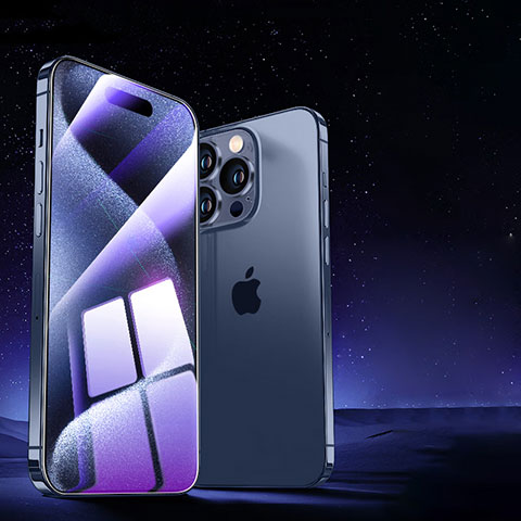 Apple iPhone 14 Pro用強化ガラス フル液晶保護フィルム アンチグレア ブルーライト U01 アップル ブラック