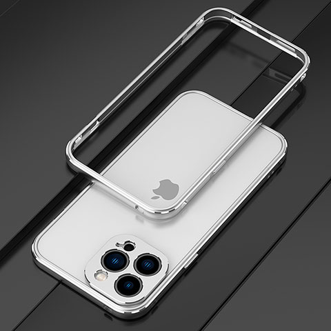 Apple iPhone 14 Pro Max用ケース 高級感 手触り良い アルミメタル 製の金属製 バンパー カバー アップル シルバー
