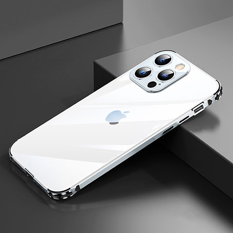 Apple iPhone 14 Pro Max用ケース 高級感 手触り良い アルミメタル 製の金属製 バンパー カバー A06 アップル シルバー
