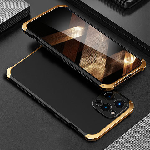 Apple iPhone 14 Pro Max用360度 フルカバー ケース 高級感 手触り良い アルミメタル 製の金属製 アップル ゴールド・ブラック