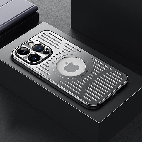 Apple iPhone 14 Pro Max用ケース 高級感 手触り良い アルミメタル 製の金属製 兼シリコン カバー Mag-Safe 磁気 Magnetic TX1 アップル シルバー
