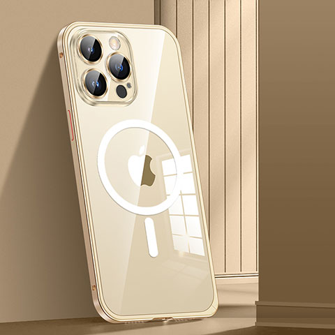 Apple iPhone 14 Pro Max用ケース 高級感 手触り良い メタル兼プラスチック バンパー Mag-Safe 磁気 Magnetic JL1 アップル ゴールド