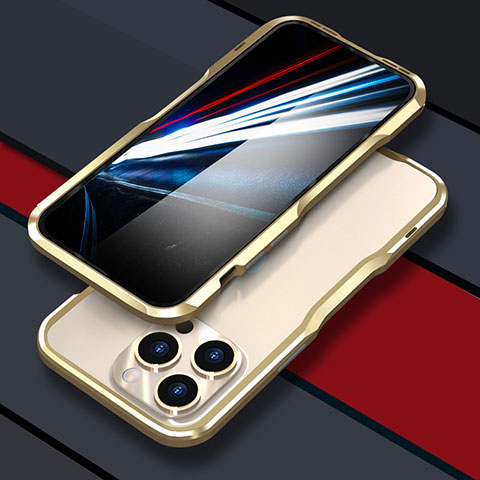 Apple iPhone 14 Pro Max用ケース 高級感 手触り良い アルミメタル 製の金属製 バンパー カバー LF1 アップル ゴールド
