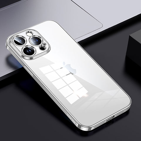 Apple iPhone 14 Pro Max用ハイブリットバンパーケース クリア透明 プラスチック カバー LD2 アップル シルバー