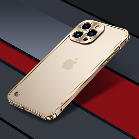 Apple iPhone 14 Pro Max用ケース 高級感 手触り良い メタル兼プラスチック バンパー QC1 アップル ゴールド