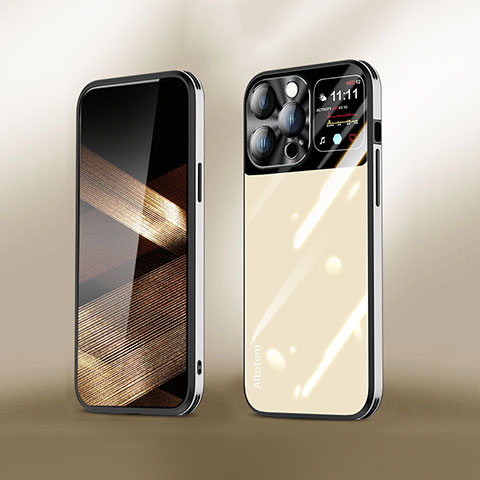 Apple iPhone 14 Pro Max用ハイブリットバンパーケース プラスチック 鏡面 カバー AT2 アップル ゴールド