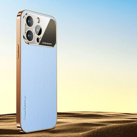 Apple iPhone 14 Pro Max用ケース 高級感 手触り良いレザー柄 AC1 アップル ライトブルー