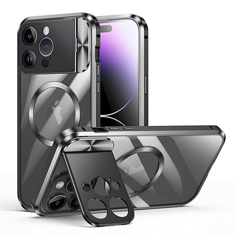 Apple iPhone 14 Pro Max用ケース 高級感 手触り良い メタル兼プラスチック バンパー Mag-Safe 磁気 Magnetic LK4 アップル ブラック