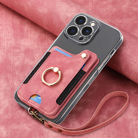 Apple iPhone 14 Pro Max用シリコンケース ソフトタッチラバー レザー柄 カバー SD5 アップル ピンク