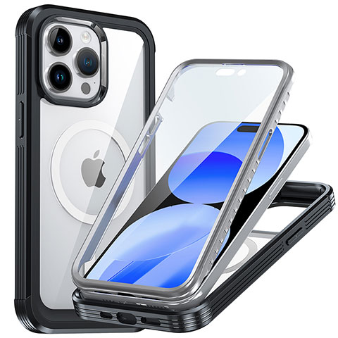 Apple iPhone 14 Pro Max用360度 フルカバー ハイブリットバンパーケース クリア透明 プラスチック カバー 360度 Mag-Safe 磁気 Magnetic T01 アップル ブラック