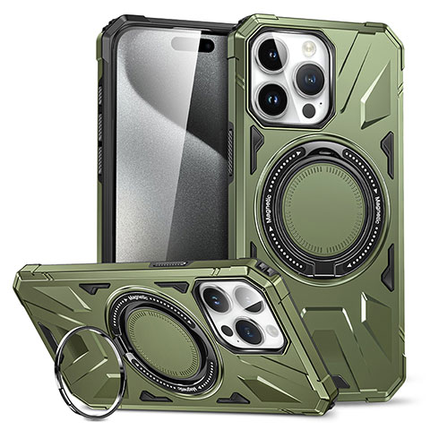 Apple iPhone 14 Pro Max用ハイブリットバンパーケース スタンド プラスチック 兼シリコーン カバー K02C アップル グリーン