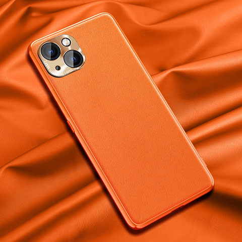 Apple iPhone 15用ケース 高級感 手触り良いレザー柄 A01 アップル オレンジ