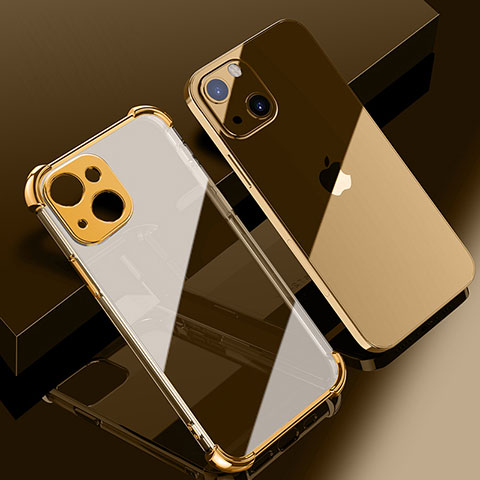 Apple iPhone 15用極薄ソフトケース シリコンケース 耐衝撃 全面保護 クリア透明 H06 アップル ゴールド