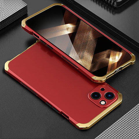 Apple iPhone 15用360度 フルカバー ケース 高級感 手触り良い アルミメタル 製の金属製 アップル ゴールド・レッド