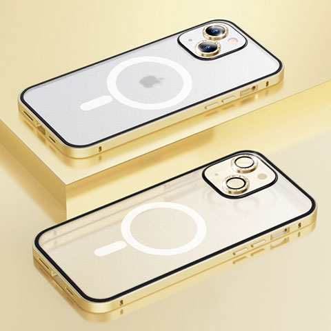 Apple iPhone 15 Plus用ケース 高級感 手触り良い メタル兼プラスチック バンパー Mag-Safe 磁気 Magnetic Bling-Bling LF1 アップル ゴールド