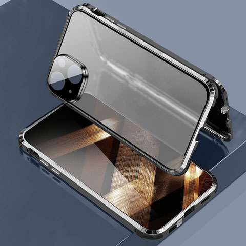Apple iPhone 15 Plus用ケース 高級感 手触り良い アルミメタル 製の金属製 360度 フルカバーバンパー 鏡面 カバー LK3 アップル ブラック