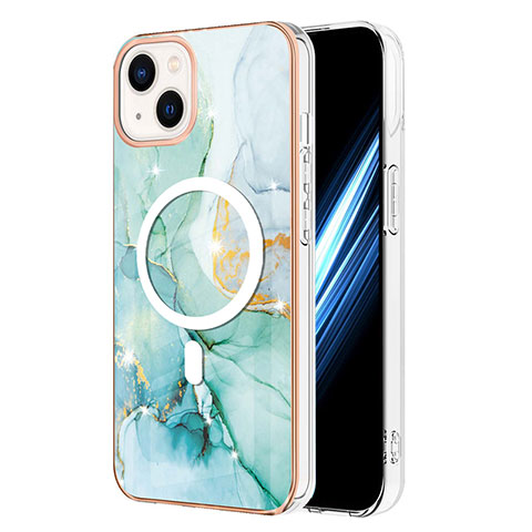 Apple iPhone 15 Plus用シリコンケース ソフトタッチラバー バタフライ パターン カバー Mag-Safe 磁気 Magnetic アップル グリーン