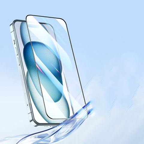 Apple iPhone 15 Plus用強化ガラス フル液晶保護フィルム U03 アップル ブラック