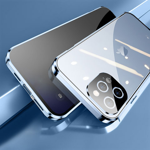 Apple iPhone 15 Pro用ケース 高級感 手触り良い アルミメタル 製の金属製 360度 フルカバーバンパー 鏡面 カバー M04 アップル ネイビー