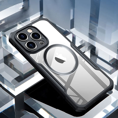 Apple iPhone 15 Pro用極薄ソフトケース シリコンケース 耐衝撃 全面保護 クリア透明 カバー Mag-Safe 磁気 Magnetic XD5 アップル ブラック
