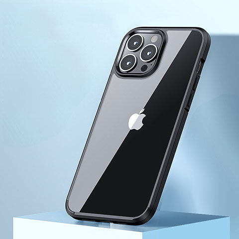 Apple iPhone 15 Pro用ハイブリットバンパーケース クリア透明 プラスチック カバー QC3 アップル ブラック