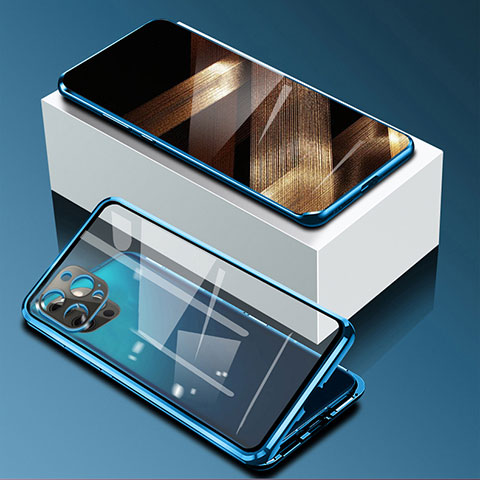 Apple iPhone 15 Pro Max用ケース 高級感 手触り良い アルミメタル 製の金属製 360度 フルカバーバンパー 鏡面 カバー アップル ネイビー