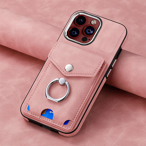 Apple iPhone 15 Pro Max用シリコンケース ソフトタッチラバー レザー柄 カバー SD15 アップル ピンク