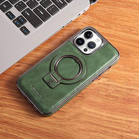 Apple iPhone 15 Pro Max用ケース 高級感 手触り良いレザー柄 Mag-Safe 磁気 Magnetic JD1 アップル グリーン
