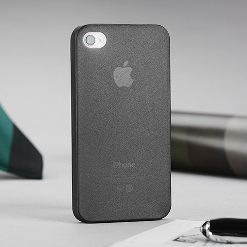 Apple iPhone 4用ソフトケース クリア透明 質感もマット アップル グレー