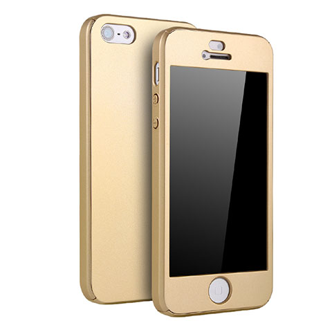 Apple iPhone 5用ハードケース プラスチック 質感もマット 前面と背面 360度 フルカバー アップル ゴールド