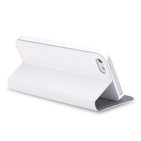 Apple iPhone 5用手帳型 レザーケース スタンド アップル ホワイト