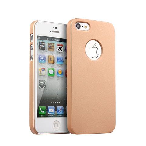 Apple iPhone 5用ハードケース プラスチック 質感もマット ロゴを表示します アップル ゴールド
