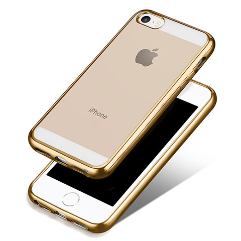 Apple iPhone 5S用極薄ソフトケース シリコンケース 耐衝撃 全面保護 クリア透明 H01 アップル ゴールド