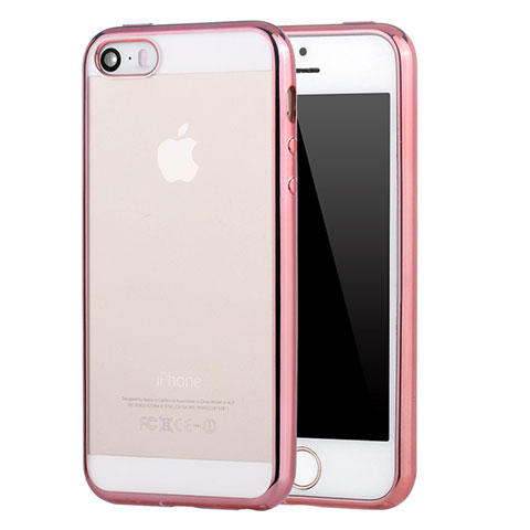 Apple iPhone 5S用極薄ソフトケース シリコンケース 耐衝撃 全面保護 クリア透明 H03 アップル ピンク