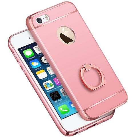 Apple iPhone 5S用ケース 高級感 手触り良い メタル兼プラスチック バンパー アンド指輪 A01 アップル ピンク