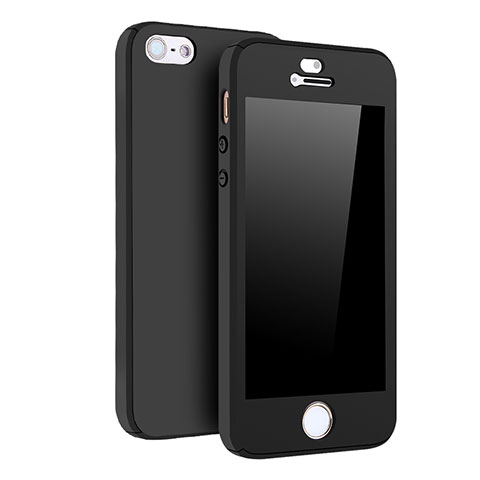 Apple iPhone 5S用ハードケース プラスチック 質感もマット 前面と背面 360度 フルカバー アップル ブラック