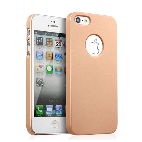 Apple iPhone 5S用ハードケース プラスチック 質感もマット ロゴを表示します アップル ゴールド
