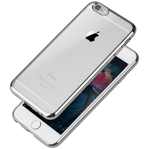Apple iPhone 6用極薄ソフトケース シリコンケース 耐衝撃 全面保護 クリア透明 T08 アップル シルバー