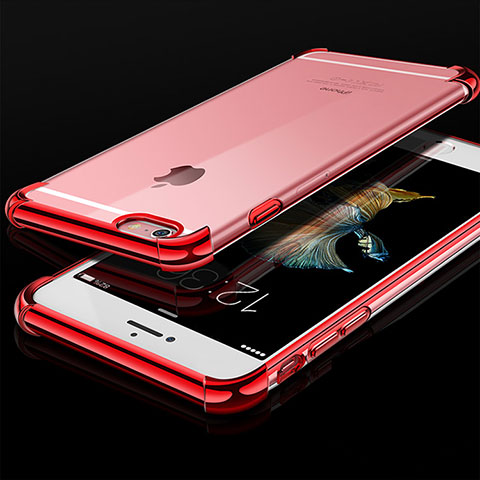 Apple iPhone 6用極薄ソフトケース シリコンケース 耐衝撃 全面保護 クリア透明 HC01 アップル レッド